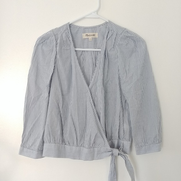 Madewell Wrap Top Indigo Stripe - Picture 2 of 6